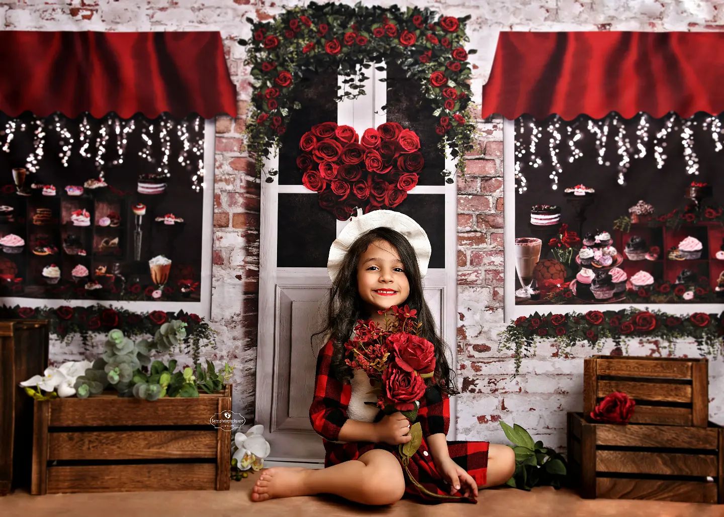 Avezano Windows And Door With Roses Valentine'S Day Photography Backdrop-AVEZANO